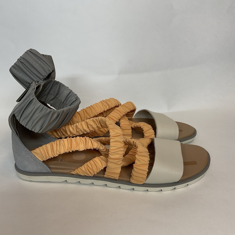 Sorel Women's‎ Ella II Ankle Strap Gladiator Sandals Grey Orange Peach Size 8,5